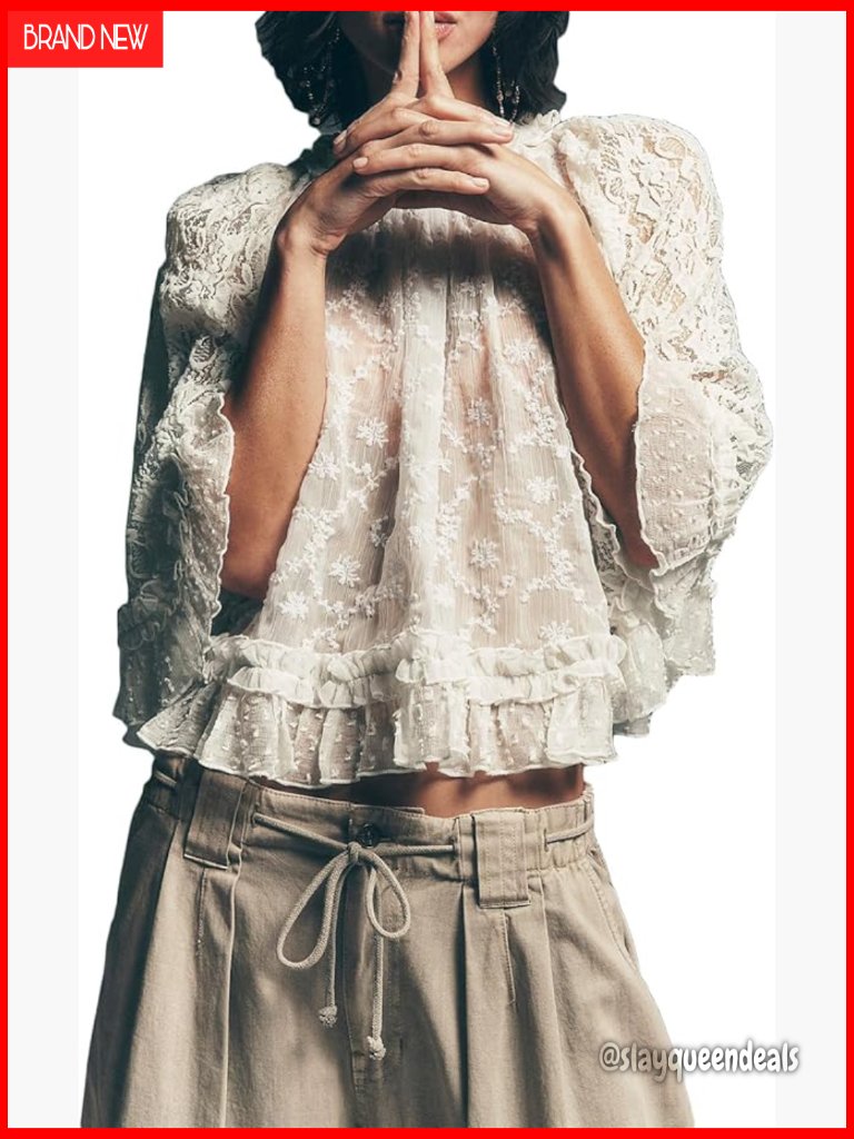 Women Sheer Lace Crop Top Long Sleeve Floral Blouse Sexy See Through Streetwear